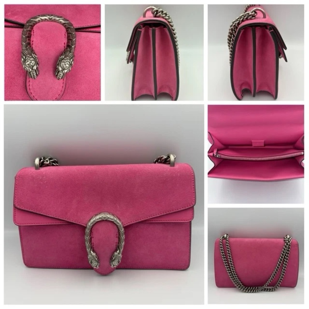 Gucci Suede Cudu Vitello Velvet Dionysus Shoulder Bag Pink Tropical Flower